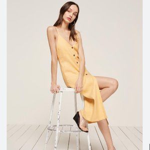 Reformation Linen Button Down Midi Dress Yellow Small